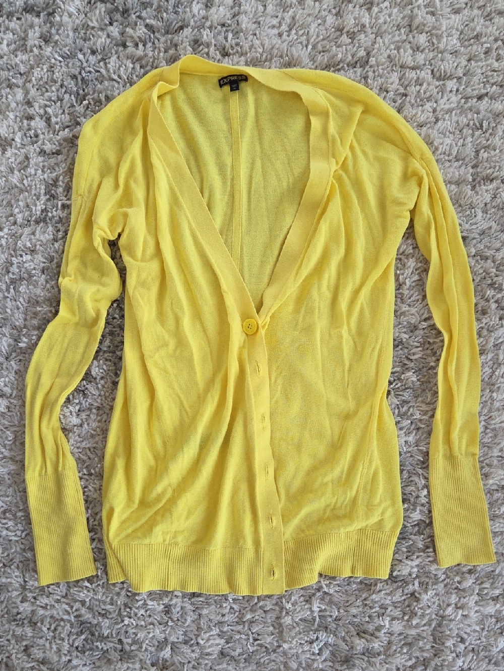 Express Bright Yellow V-Neck Button Cardigan
